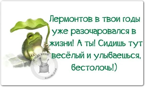 Жизнь полна разочарований. Лермонтов в твои годы уже разочаровался в жизни.