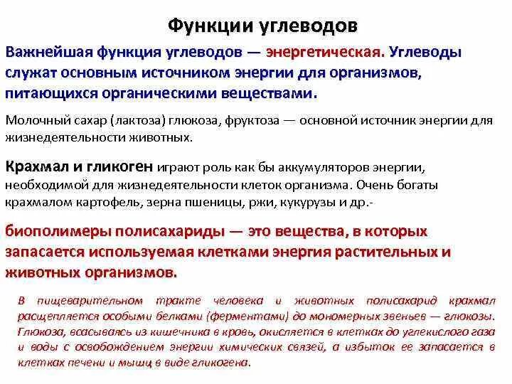 Органические вещества которые могут выполнять энергетическую функцию