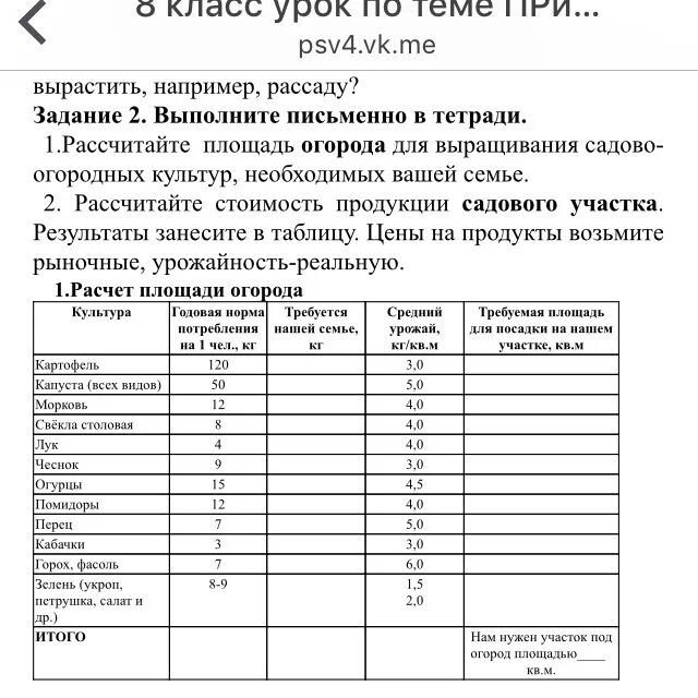 Работа с таблицей 7 класс