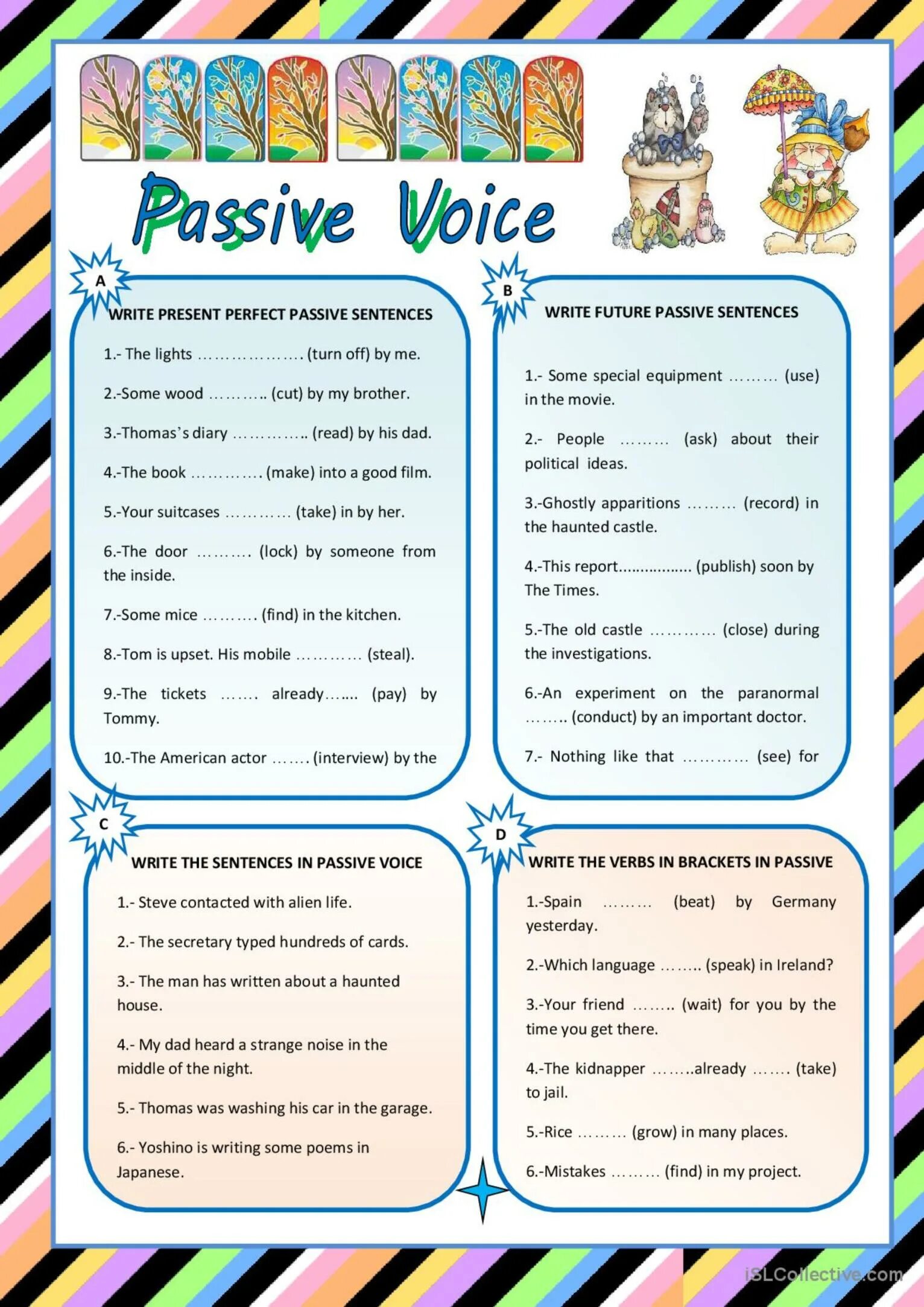 Задания на Passive. Пассивный залог в английском упражнения. Passive Voice для детей упражнения. Passive Voice в английском упражнения. Present past passive worksheets