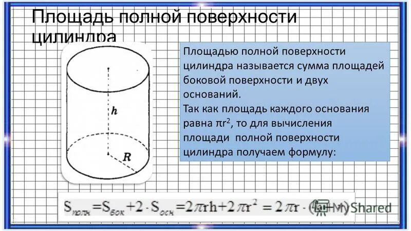 Формула площади полной поверхности цилиндра. Формула площади полной поверхности цилиндра