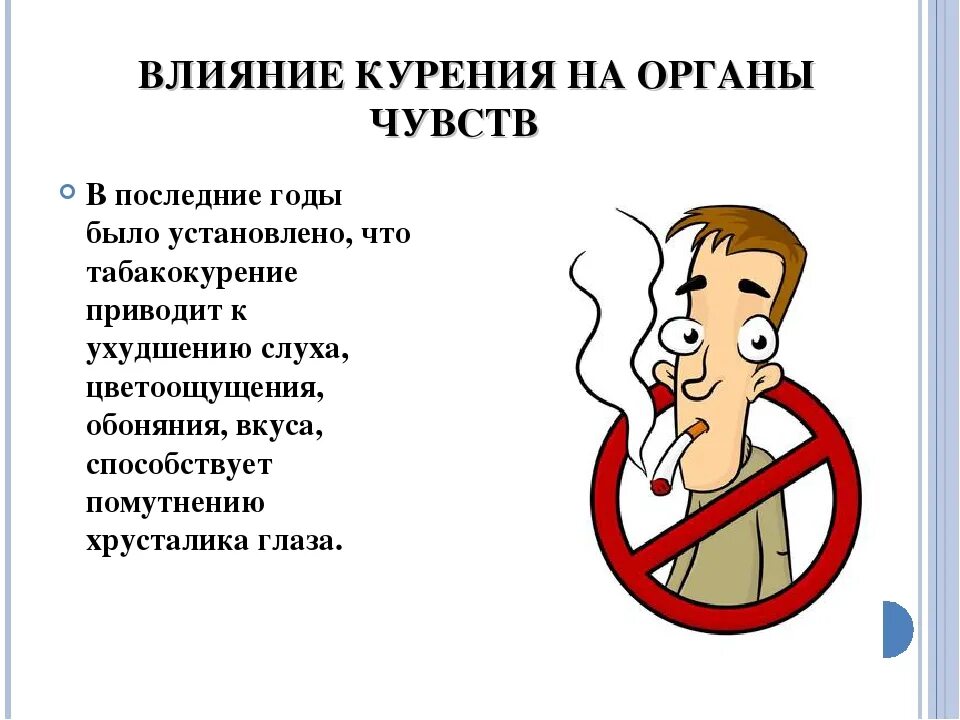 Влияние курения на органы чувств. Негативные последствия табакокурения. Влияние курения на организм.