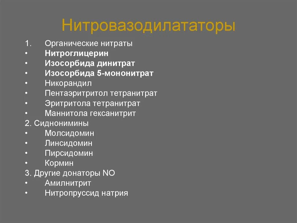 Органические нитраты изосорбида мононитрат динитрат. Нитроглицерин это органический нитрат. Нитровазодилататоры классификация. Органические нитраты фармакологические эффекты. К группе нитратов относятся