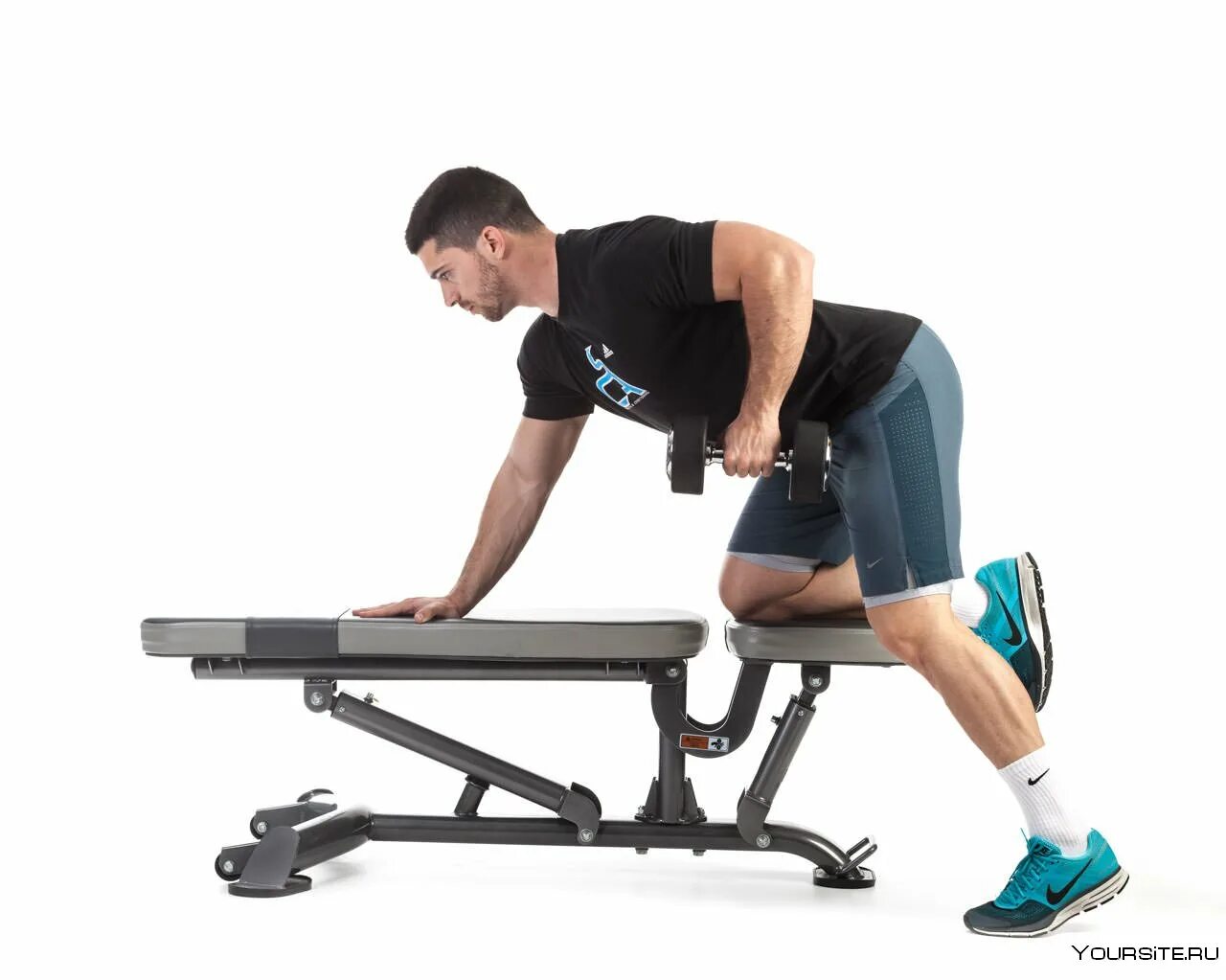 Тяга гантели в упоре. One arm dumbbell row. тяга гантели в наклоне с упором на скамью. тяга гантелей в упоре на скамье. тяга с гантелями с упором на скамью.