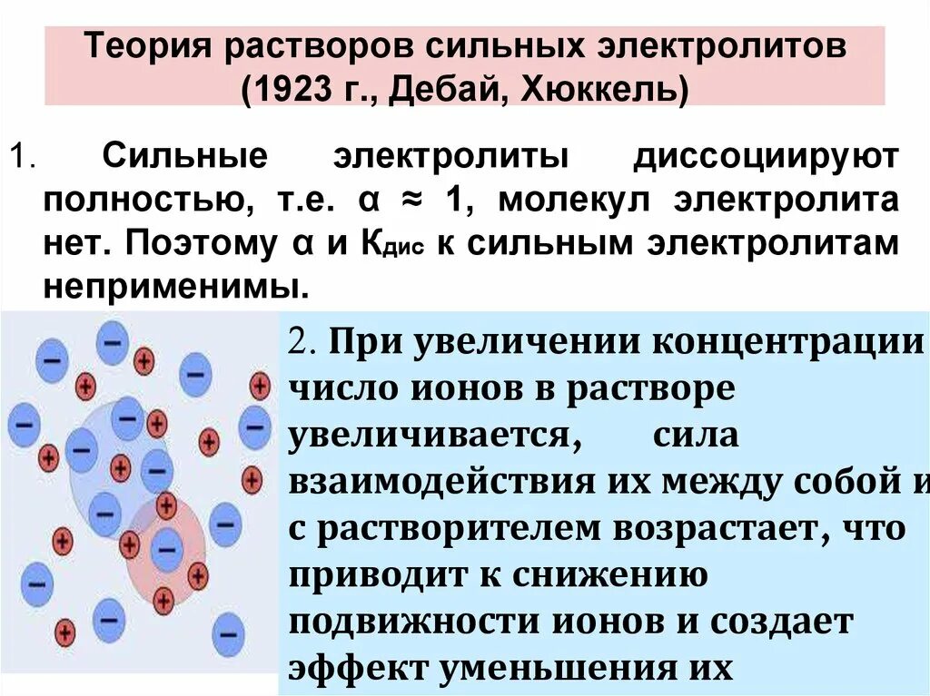 Растворы сильных и слабых электролитов. Теории сильных электролитов (Дебая-Гюккеля)?. Теория растворов Дебая Хюккеля. Теория растворов сильных электролитов Дебая-Хюккеля. Основные положения теории растворов.