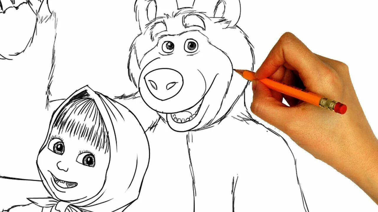 Руки рисовать маша и медведь. Маша и медведь рисунок карандашом. Нарисовать Машу и медведя. Нарисовать Машу из мультика. Маша и медведь срисовать.