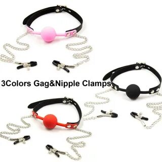 Mouth Gag Ball With Metal Nipples Clamps As A Set 3 Colors in Stock|gag bal...