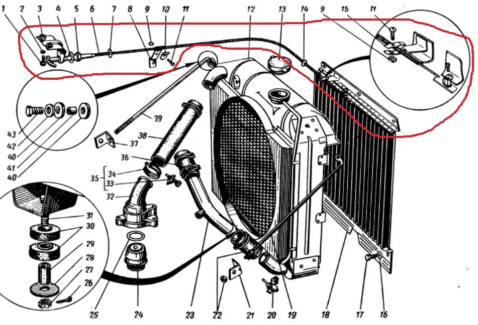 Крепление радиатора мтз. Крепление радиатора ГАЗ 3307. Система охлаждения ГАЗ 69 схема. МТЗ 82 система радиатор схема. Крепление шторки радиатора МТЗ 80.