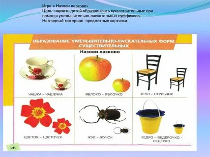 Образовать слова с уменьшительно ласкательными суффиксами