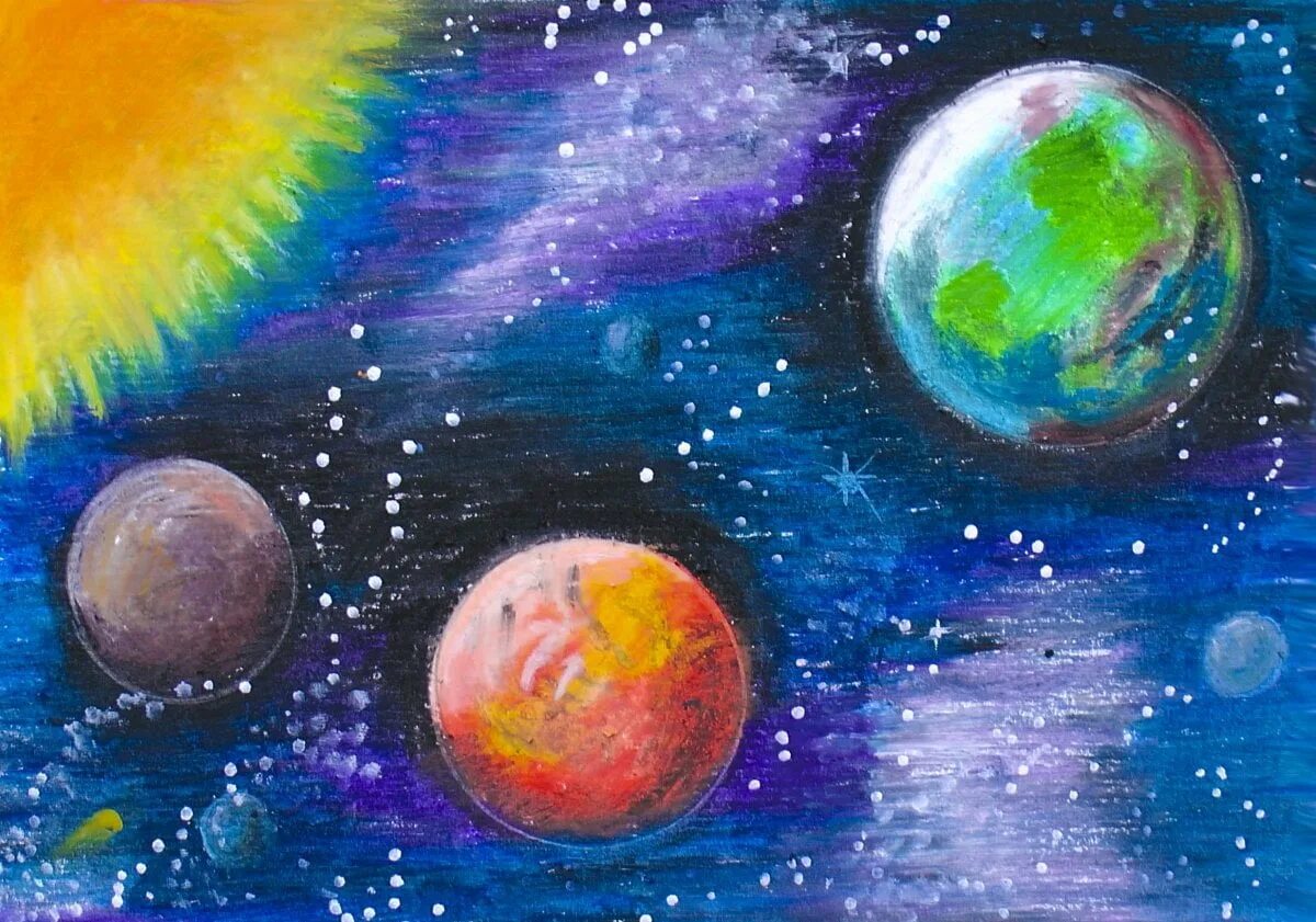 Легкие картинки космоса. Рисунок на тему космос. Космический пейзаж. Картина космос красками. Рисунки на тему космос акварелью.