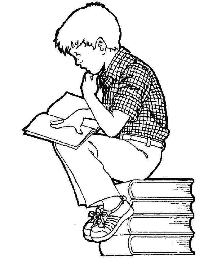 Рисунок человек читает. Книга для мальчиков. Раскраски. Раскраска чтение книг. Мальчик сидит на книжках. Ученик раскраска.