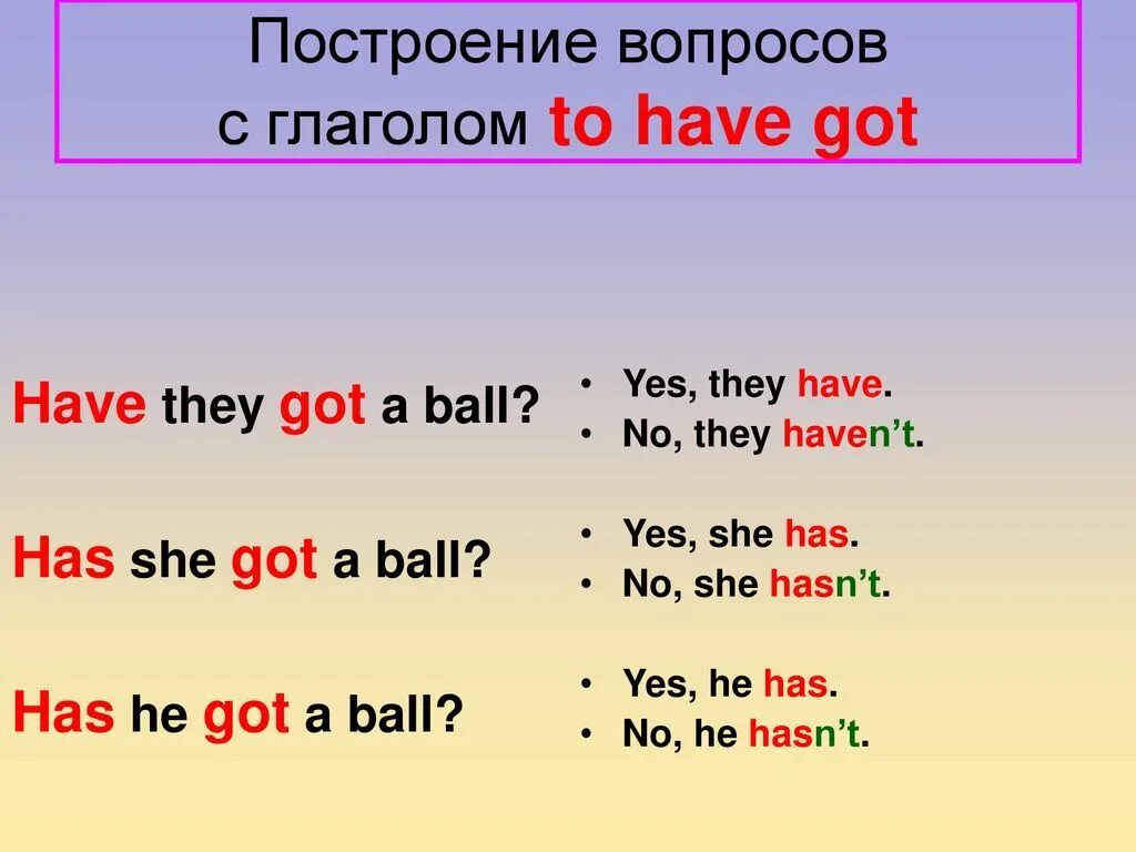 Как переводится she gets. Построение вопроса с have got. Построение вопросов с have. Построение вопроса с have has. She have или has.