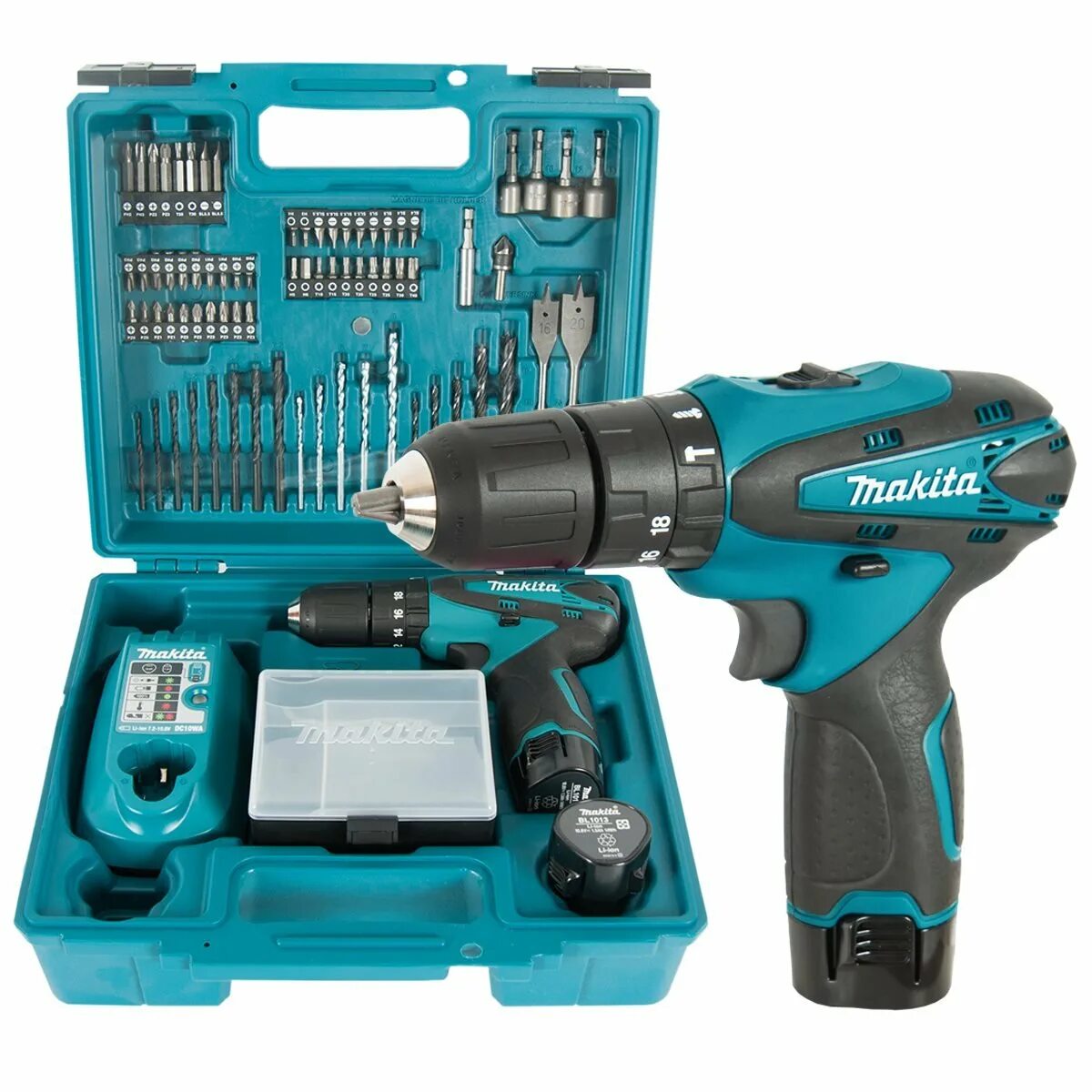 Дрель шуруповерт аккумуляторный с набором инструментов. Makita hp330dx100. шуруповерт макита hp330d. аккумуляторная ударная дрель-шуруповерт makita.