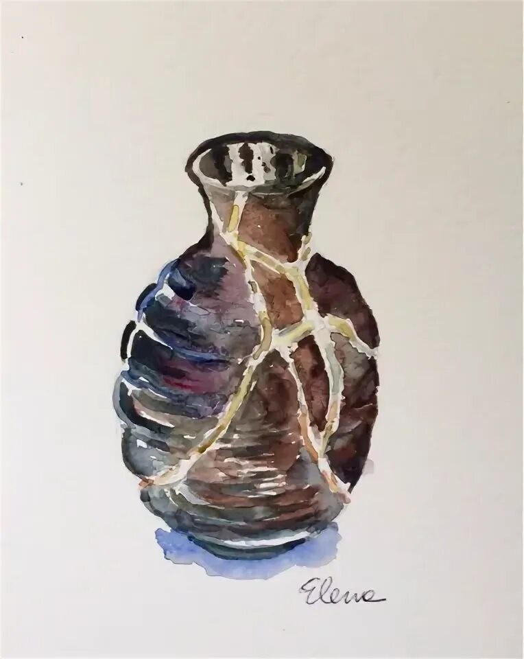 Разбитая ваза картина. Деревянная ваза акварель. Потресканная ваза. Глиняная ваза акварелью.