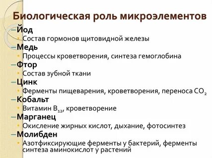Микроэлементы функции