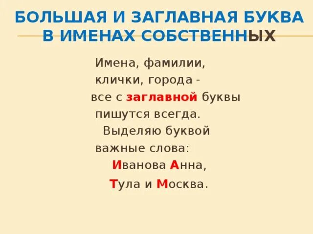 Прописная буква в именах собственных правило. Правило написания заглавной буквы 1 класс. Слова которые пишутся с заглавной буквы. Имена собственные пиши с заглавной буквы. Подчеркните заглавные буквы в словах