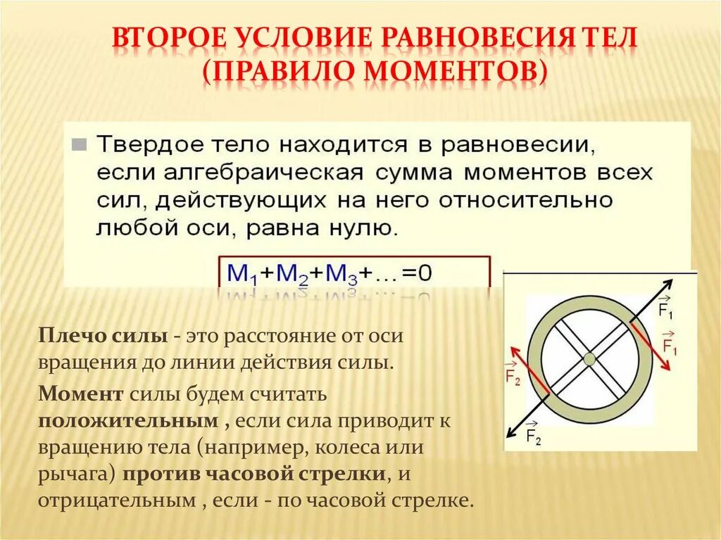 Определение равновесия тела. Второе условие равновесия тел. Условие равновесия твердого тела формула. Втрое условия равновесия твердого тела. Второе условие равновесия твердого тела.