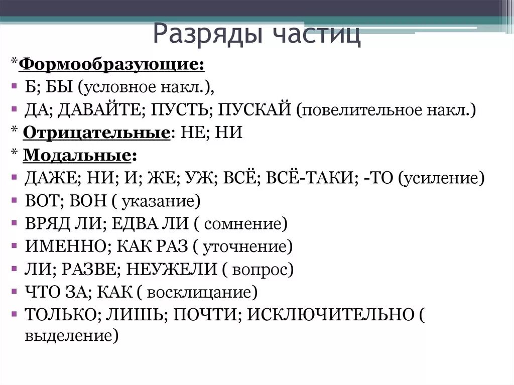 Разряды частиц по значению 7 класс. Разряды частиц. Разряды частиц таблица. Частицы разряды частиц 7 класс. Разряды частиц формообразующие частицы таблица.