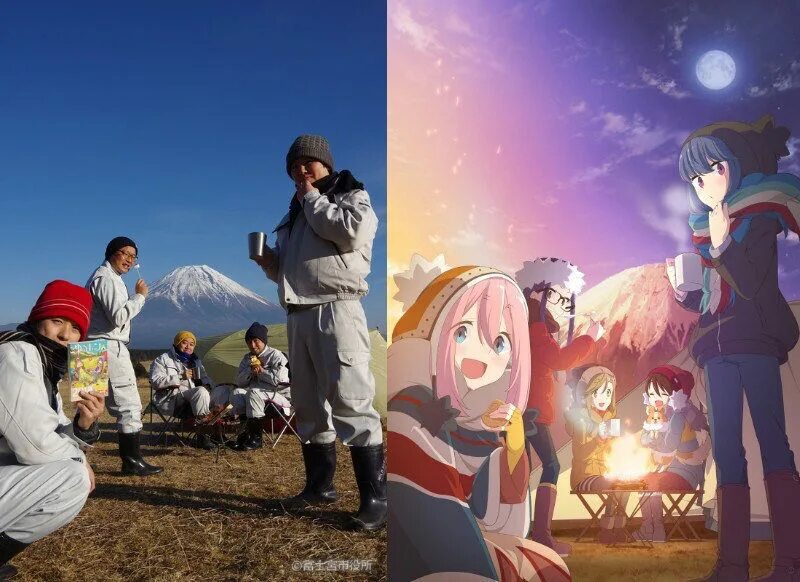 Лагерь на свежем воздухе Yuru Camp.