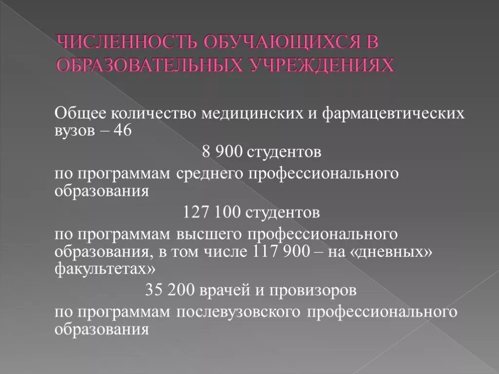 Количество лечебных учреждений. Количество медицинских организаций презентация. Общее число медицинских услуг. Профессиональное обучение в лечебном учреждении презентация.