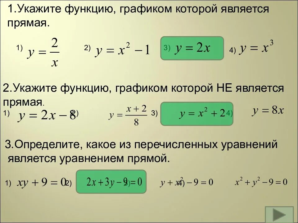 Укажите функцию графиком которой является прямая. Укажите функции графиком который является прямая. укажите функцию которая является прямая. выберите функцию графиком которой является прямая.