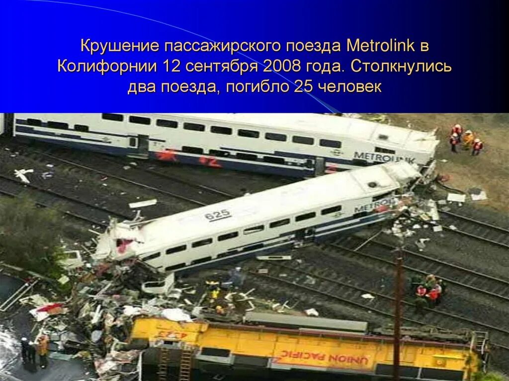 Крушение пассажирского поезда Metrolink. Столкновение поездов 12 сентября 2008. Поезд авария для презентации. Столкновение поездов в 2008 году 12 сентября Метролинк. 6 сентября 2008