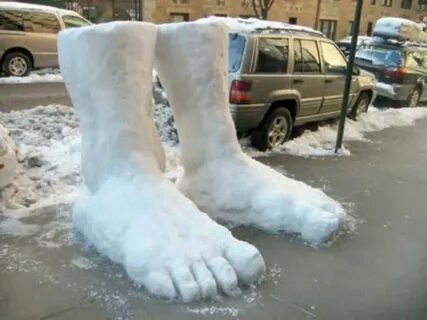 Huge Feet Ice Strange Picture. 