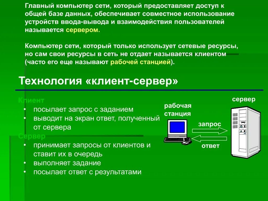 Позволяет получать необходимую информацию. Главный компьютер в сети. Передача информации между компьютерами. Технология клиент-сервер. Сеть компьютер компьютер.