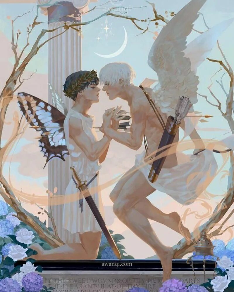 Купидон в греческой мифологии. Awanqi художник. awanqi ангелы. эрос амур купидон и психея. картины в греческом стиле.