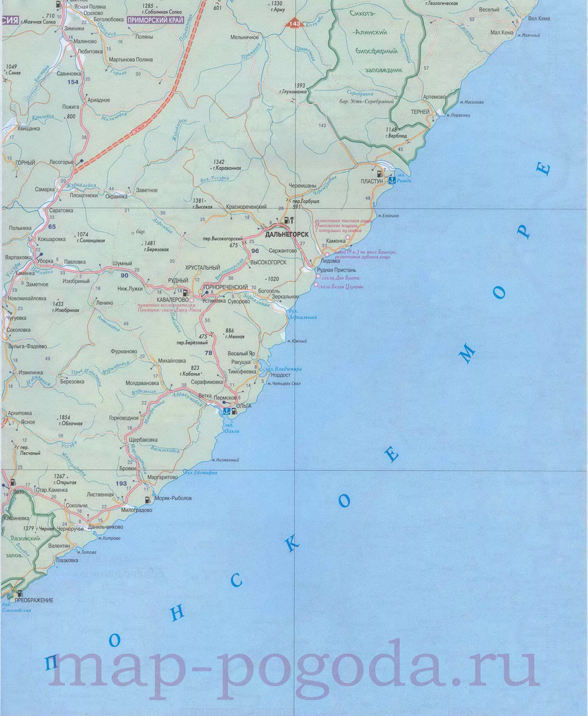 преображение приморский край на карте