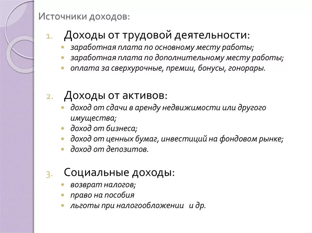 Какие еще виды доходов вы знаете. Источники дохода. Какие бывают источники доходов. Источники дохода список. Основные источники дохода.