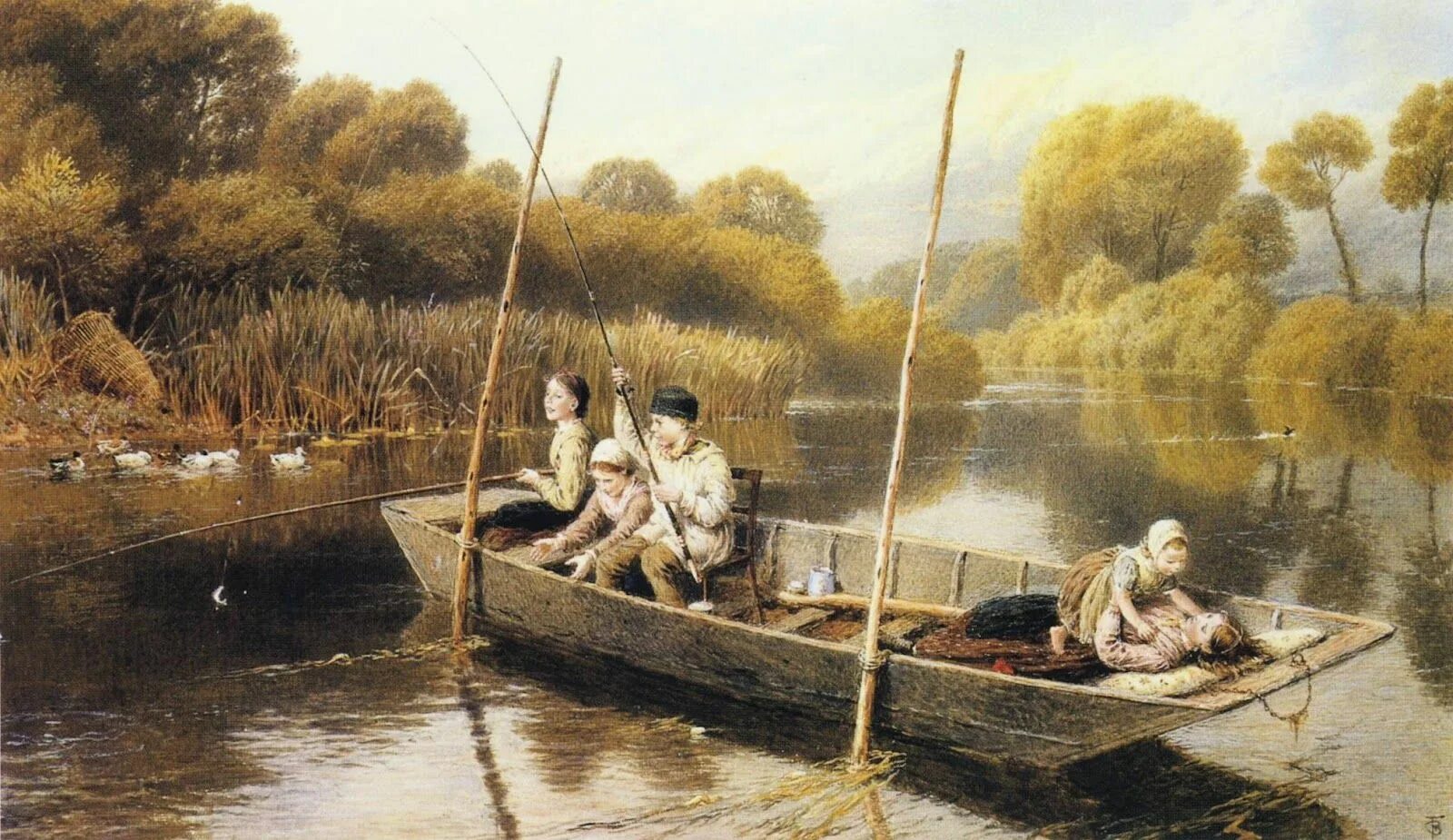 Промыслы на реке. Myles Birket Foster (1825-1899). Английский художник myles Birket Foster 1825-1899.