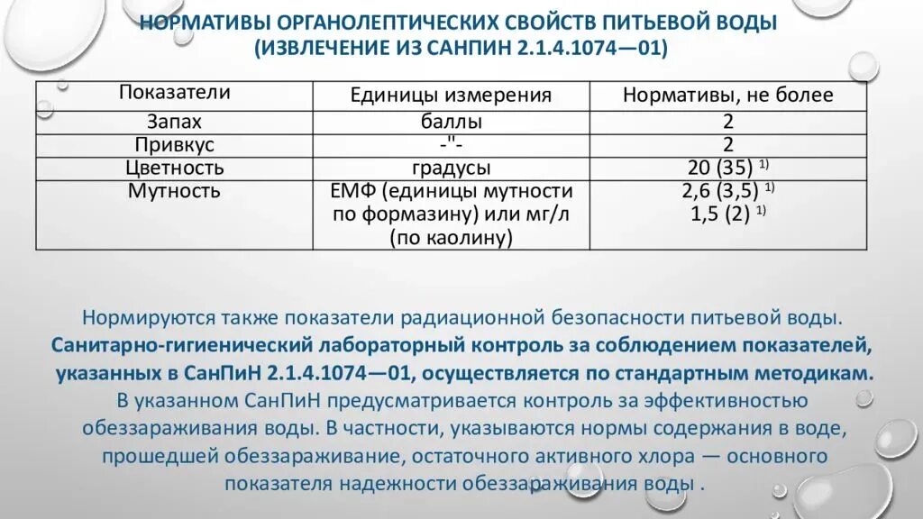 Документы качества питьевой воды. Гигиенический норматив мутности питьевой воды:. Показатели питьевой воды по САНПИН. Нормы САНПИН по воде питьевой. Показатели качества горячей воды.