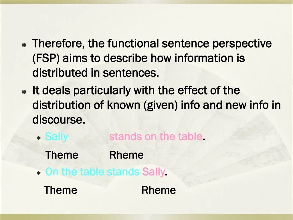 Sentence functions. Functional sentence perspective. Theme and Rheme. Functional perspective. Theme and Rheme примеры.