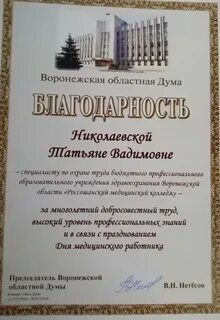Благодарность министра здравоохранения