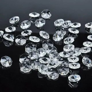 H&D 50pcs 18mm Clear Crystal 2 Hole Octagon Beads Glass Chandelier 