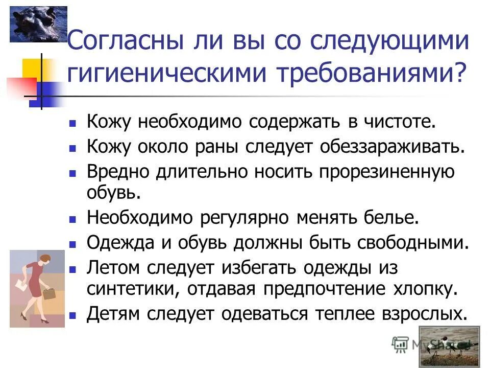 Гигиенические требования кожа