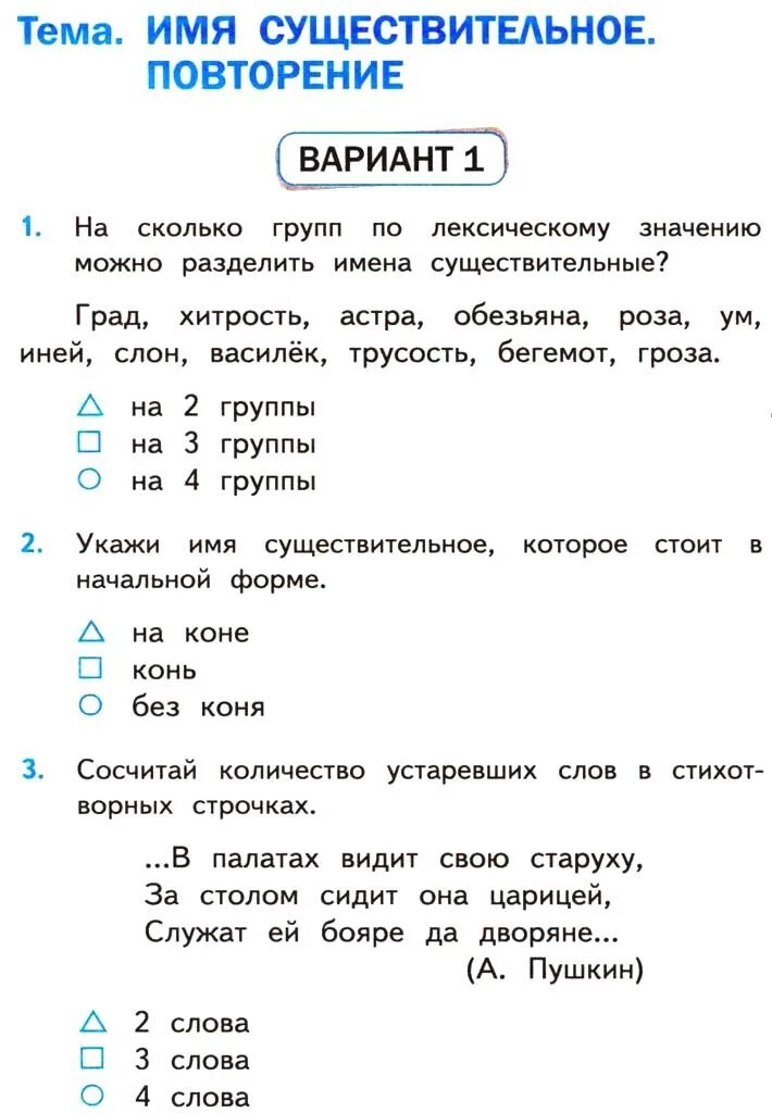 Контрольный тест по теме существительное 5 класс