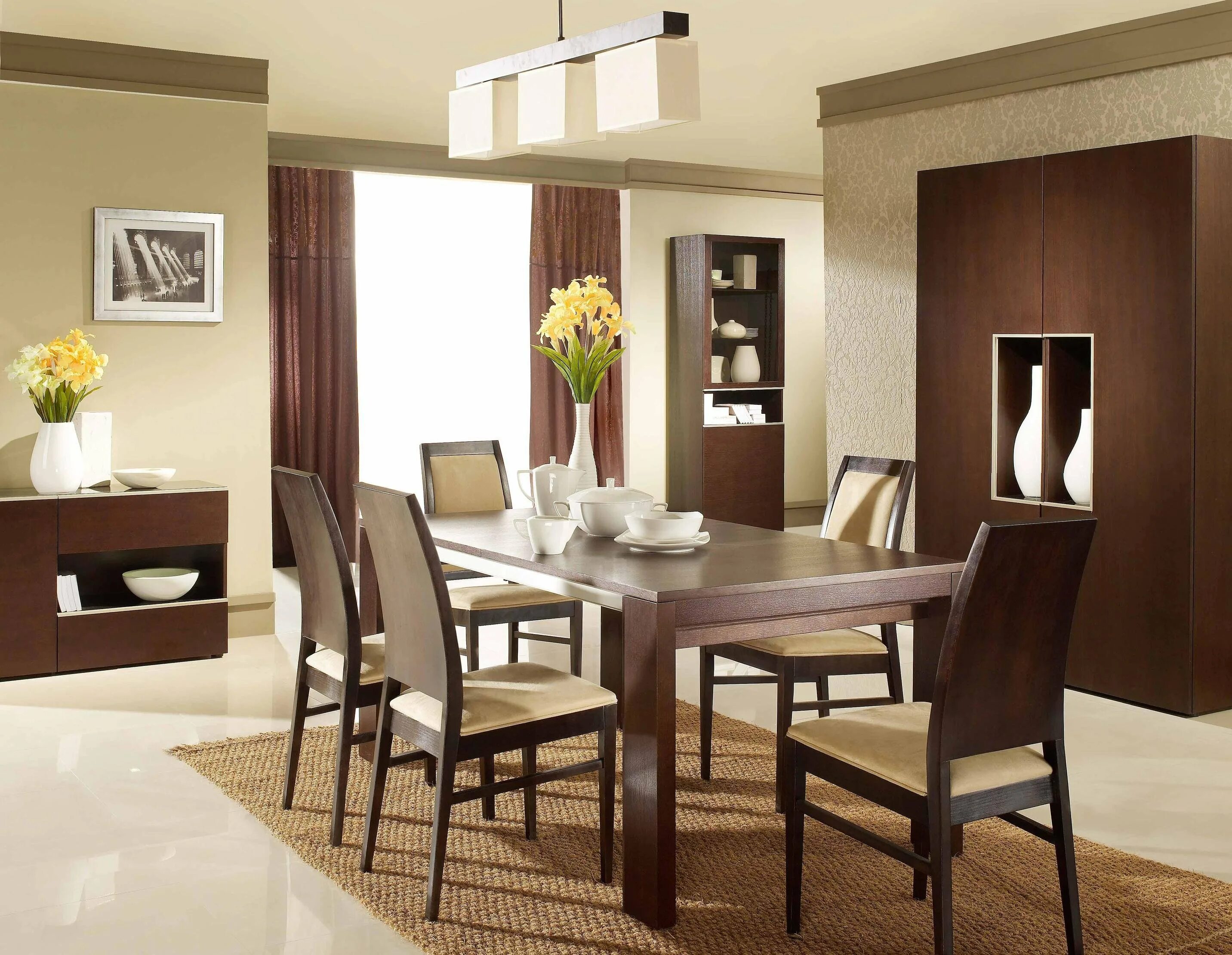 white walls, dark hardwood floors Home decor, Dining room inspiration, Interior