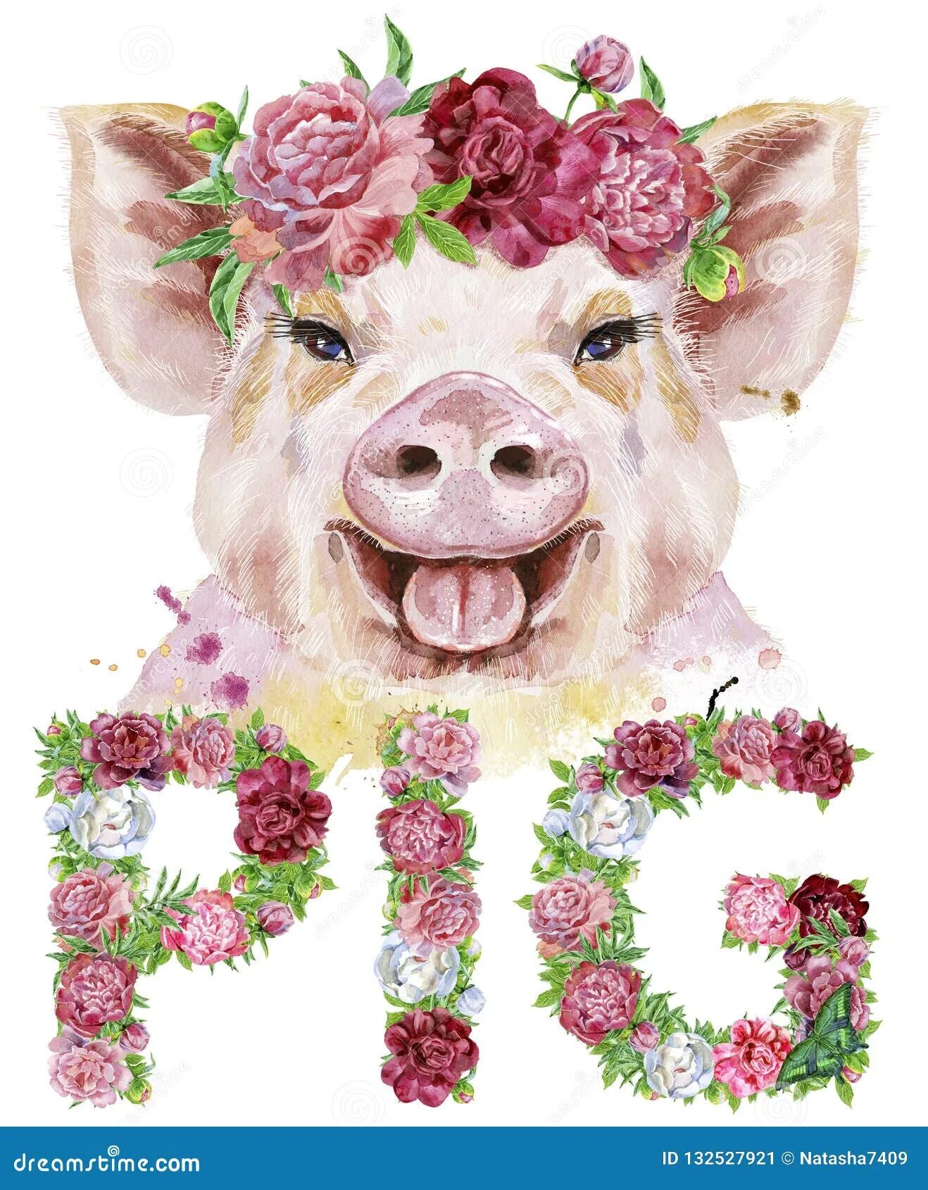 Свинка с цветами. Свинья в венке. Поросенок с цветочком. Свинья в цветах. Свинья с цветком.