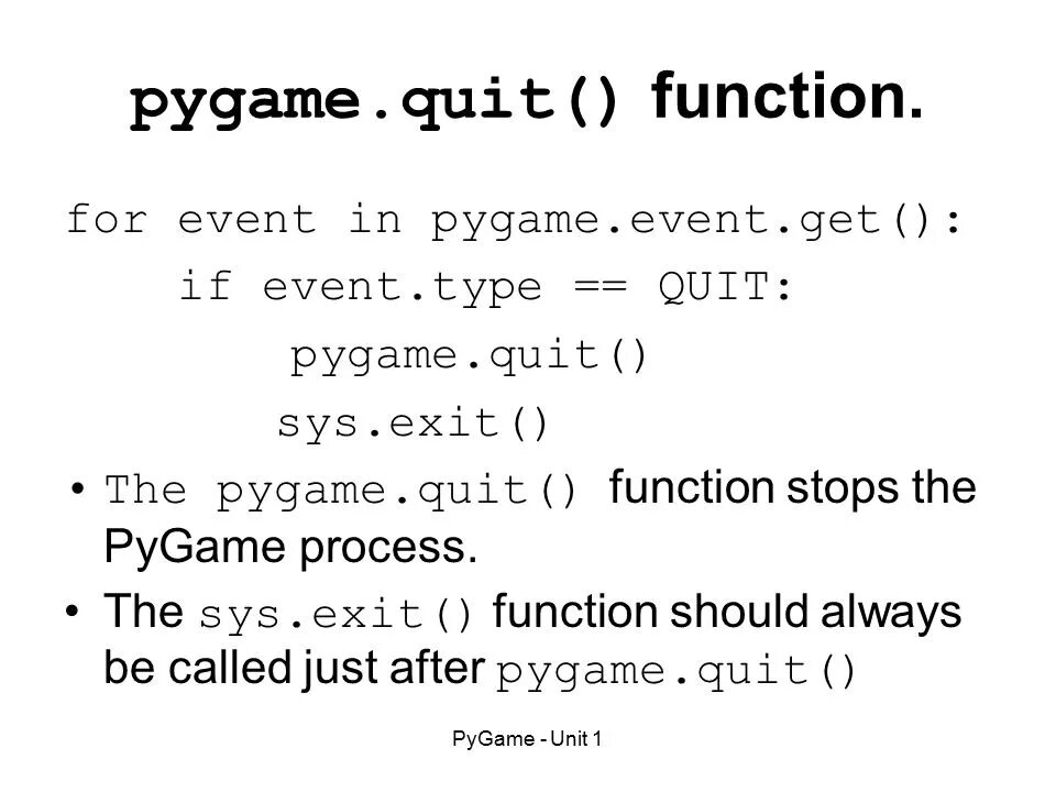 Pygame event types