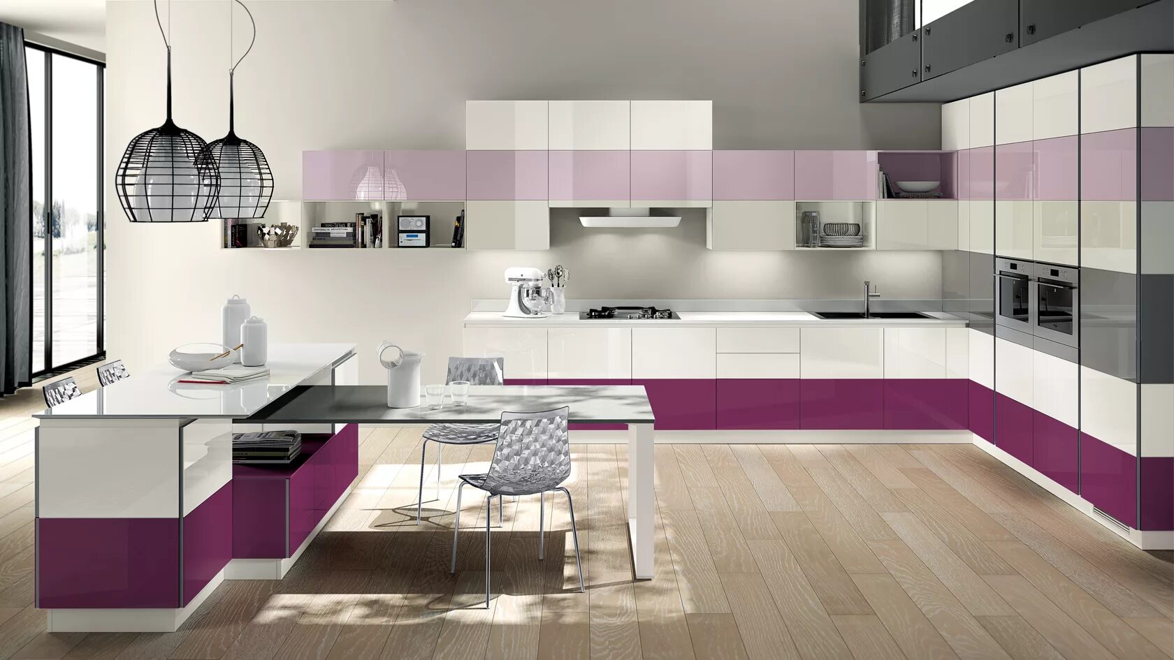 Какие цвета кухни в моде. Скаволини кухня тетрис. scavolini розовая кухня. кухни в стиле модерн. стильные цвета кухни.
