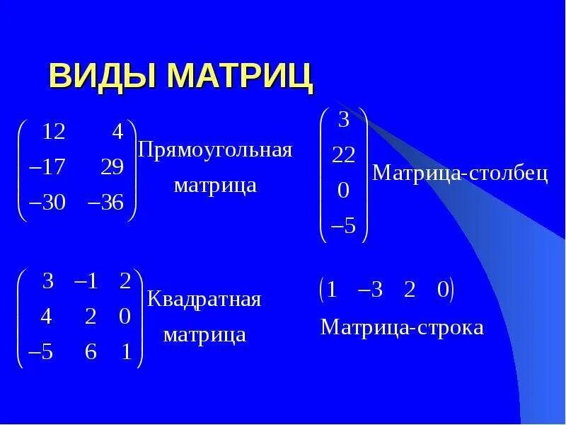 Общий вид матрицы. Основные виды матриц. Матрицы и действия над ними. Матрица для презентации.