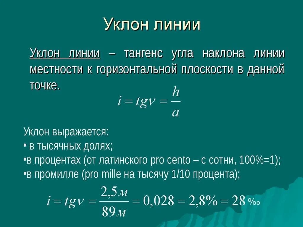 Уклон. Уклон в долях. Как вычислить уклон. Как измерить уклон.