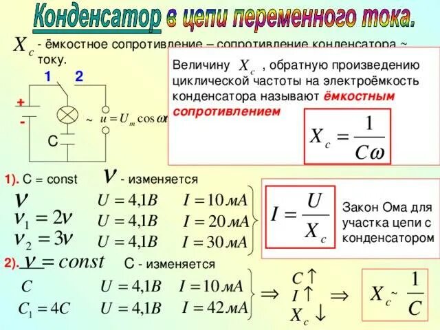 Формула расчета сопротивления конденсатора переменному току. Сопротивление конденсатора переменному току. Как вычислить напряжение на конденсаторе. Как определить емкость сопротивления. Определить сопротивление при частотах