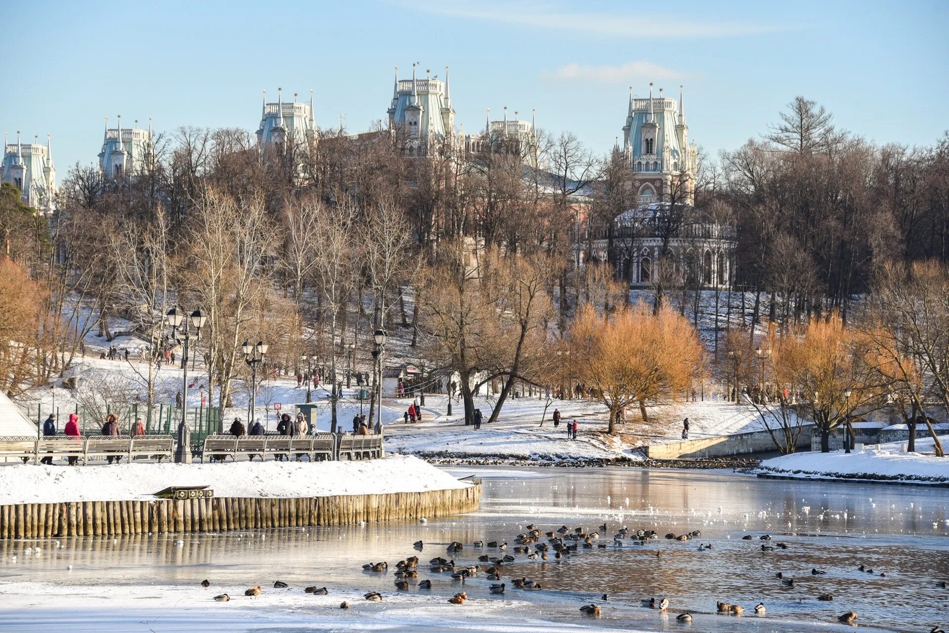 Потепление в москве в декабре. Парк Царицыно 2021. Зимний парк Царицыно. Царицыно парк Москва зима. Царицыно музей-заповедник зимой.