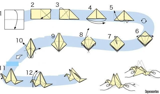 Оригами из бумаги схемы журавль. Оригами Журавлик машущий крыльями. Как сделать оригами журавля из бумаги а4. Журавль машущий крыльями оригами.