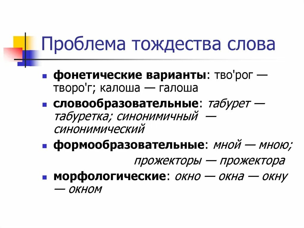 Разгон варианты слов. Проблема тождества слова. Тождество слова примеры. Семантическое тождество слова. Пример семантического тождества.