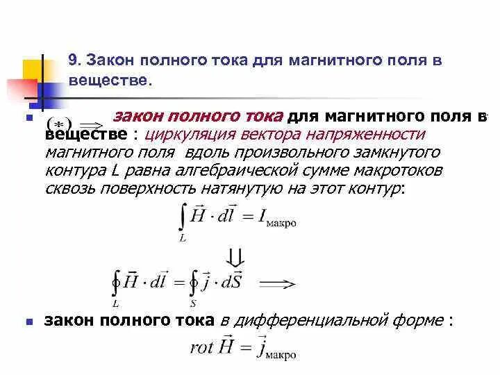 Полный ток контура. Закон полного тока для напряженности магнитного поля. Закон полного тока формула. Закон полного тока для магнитного формула. Закон полного тока для магнитного поля формула.