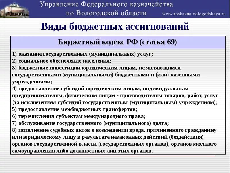 Виды бюджетных ассигнований. Статьи расходов казначейство. Федеральное казначейство как участник бюджетного процесса.